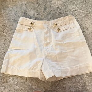 Zara White High-Waist Sailor Shorts with Gold Buttons